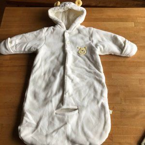 Disney Winnie The Pooh Cream Cotton Lined Fleece baby Bunting Snowsuit, Hooded